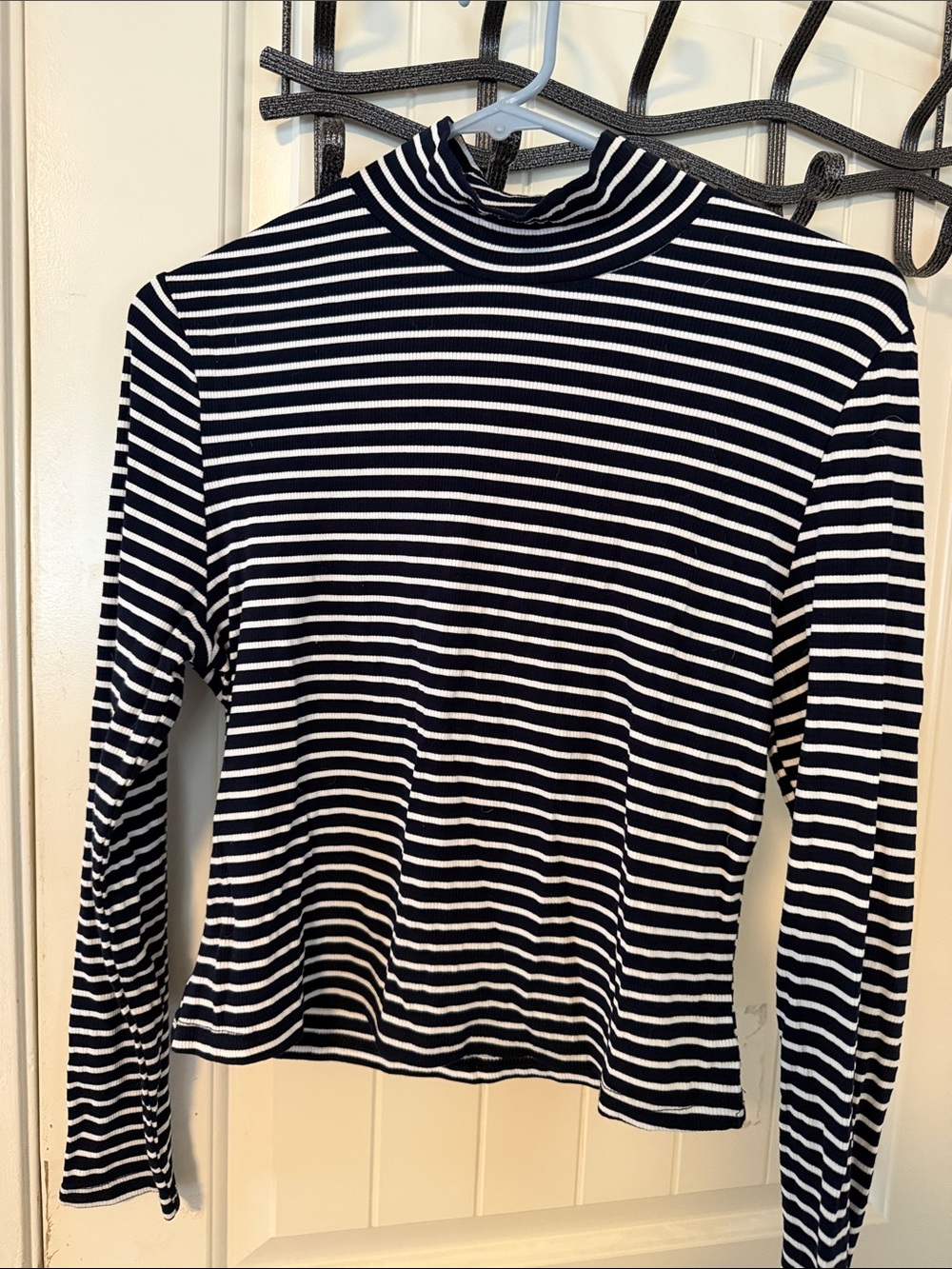 Striped Mock Neck Long Sleeve Top - Black & White